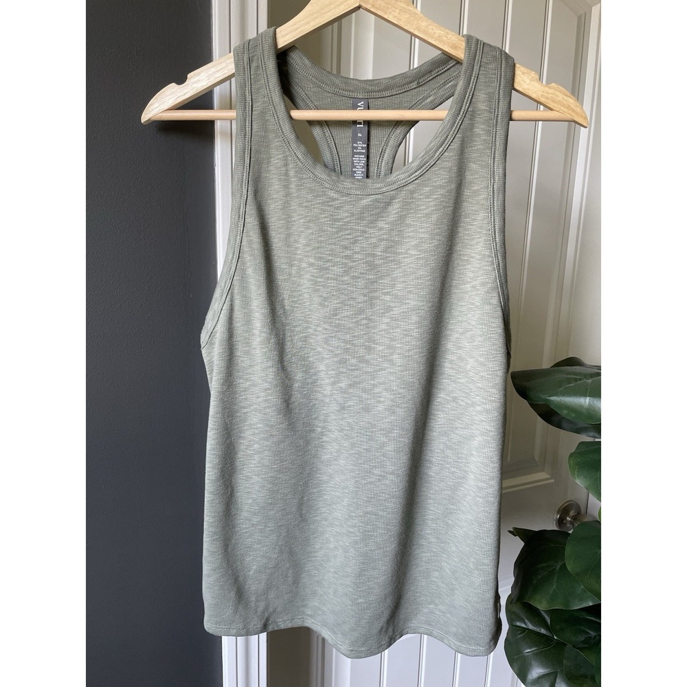 Vuori Women's Sunrise High Neck Tank Top Ribbed Racerback Green Size XL